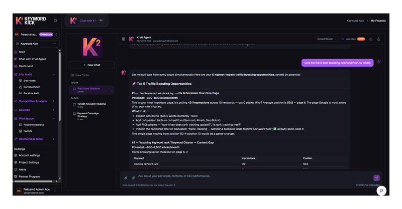 KeywordKick’i geliştirdik — dashboard’ları karar mekanizmasına dönüştüren AI-first bir SEO platformu.