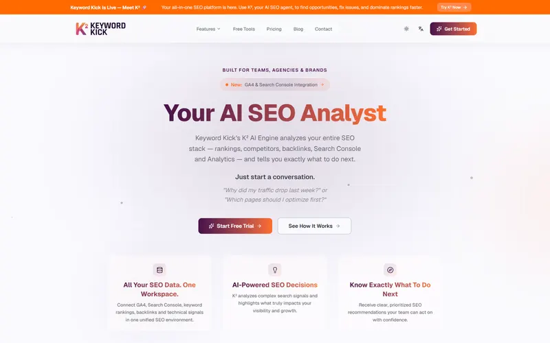 KeywordKick’i geliştirdik — dashboard’ları karar mekanizmasına dönüştüren AI-first bir SEO platformu.